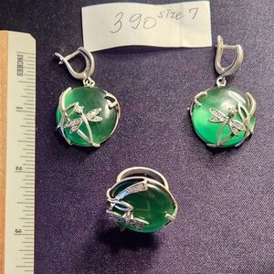 Elegant Green Silver Jewelry Set